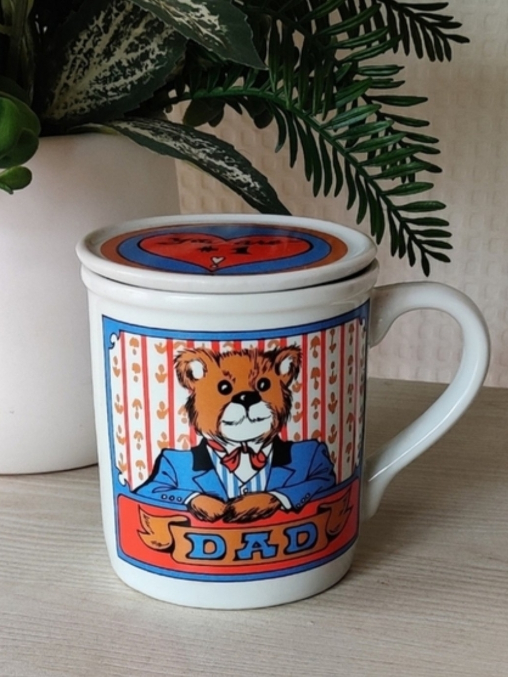 Vintage Fine Ceramic "You're #1" Dad" Mug with Coaster/Lid